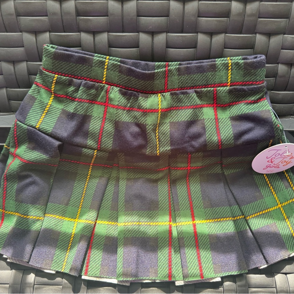 Green and Blue Mini Irish Scottish Skater Skirt with Pleats Tartan